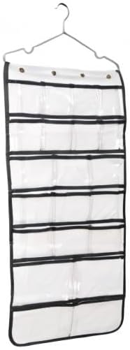 Closet Hanging Organizer, Dual Sided Hanging Wardrobe Storage Bags, 42 Clear Pockets Storage Hanger for Jewelry Socks Underwear (White)