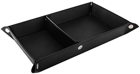 Luxspire Valet Tray, PU Leather Catchall Tray for Men Women, Removable Two Compartments Desk Storage Plate for Key Coin Phone Jewelry Wallet - Black, Double Grid (TRAY124) by Luxspire
