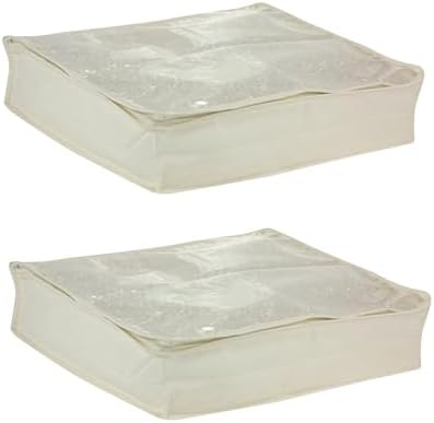 Household Essentials Canvas Sweater Storage Bags 2 Pack, Breathable Under Bed & Closet Organizer with Clear Window & Zipper, Soft-Sided Storage for Sweaters, Blankets & Linens by HouseholdEssentials