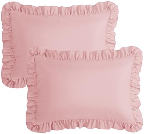 KKJIAF Ruffle Pillow Cases Queen Size Set of 2, Light Pink - Image 7