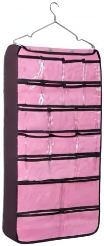 Closet Hanging Organizer, Dual Sided Hanging Wardrobe Storage Bags, 42 Clear Pockets Storage Hanger for Jewelry Socks Underwear (Pink)