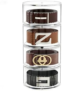 FEMELI Belt Organizer, Acrylic Belt Storage Holder for Closet & Drawer, 4-Layers Stackable Display Case for Belts, Watches, Jewelry and Ties