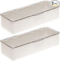 mDesign Long Plastic Cosmetic Storage Organizer Box Containers, Hinged Lid for Bedroom, Bathroom Vanity Shelf or Cabinet, Holds Masks, Palettes, Lotion, Nail Polish, 2 Pack, Cream/Beige/Clear