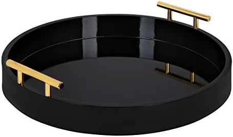 Kate and Laurel Lipton Modern Round Tray, 15.5" Diameter, Black and Gold, Decorative Accent Tray for Storage and Display by KateandLaurel