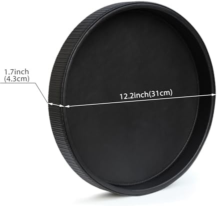 HofferRuffer Round Decorative Tray, Faux Leather Vanity Tray Decor, Decorative Catchall for Perfume, Bathroom Valet, Nightstand or Dresser (Black Stripe, Round-12" x 12" x 1.6") - Image 2