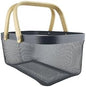 Metal Mesh Basket with Bamboo Handles, 15.7x11x7 inches.Choose from Gray, White, or Black to match your décor, Storage Organizer 40 cm (Grey)