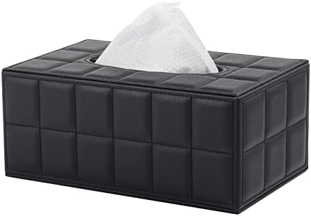 Tissue Box Cover Rectangle Tissue Box Holder PU Leather Facial Organizer with Magnetic Bottom,Decorative Napkin Caddy for Vanity Dresser Night Stand Table Countertop Home Office Car,Black by XNONE