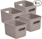 Decorative Plastic Basket Open Home Storage Bins Organizer Baskets, Small Taupe (4 Pack) Container Boxes for Organizing Closet Storage Bins for Shelves Drawer Shelf - Ribbed Collection 1.5 Liter