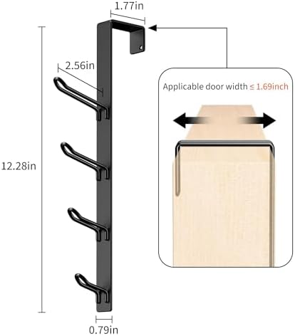 niffgaff 8 Hook Over The Door Hooks, Vertical Over The Door Towel Hook, Over Door Hook, Over The Door Hanger, for Towel and Clothes Hangers, Black, 2 Pack,12.28“,for 1.7'' Door - Image 2