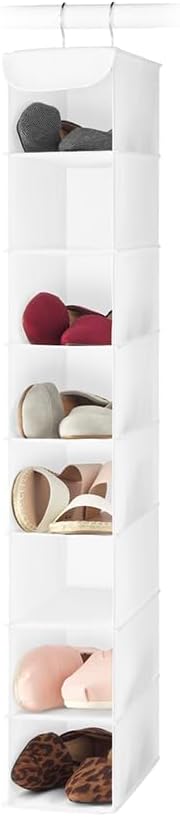 Whitmor Hanging Shoe Organizer, 8 Shelves-Hanging Closet Organizer, Hanging Shoe Rack for Small Closet, Hanging Shelves for Storage Shoes Clothes 11.5" D x 5.5" W x 41" H, White