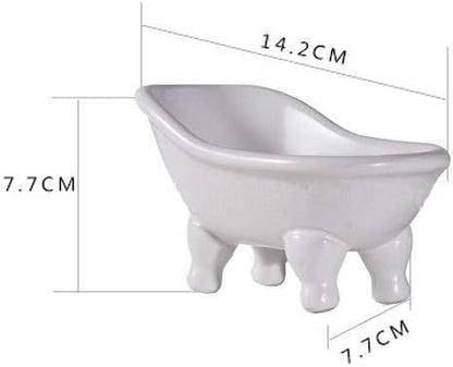 KiaoTime Ceramic White Clawfoot Bathtub Bar Soap Dish for Bathroom Shower Decorative Soap Dish Sponge Holder Shower Bar Soap Tray Container for Bathroom, Kitchen Sink