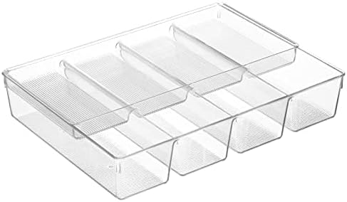 mDesign Plastic Kitchen Drawer Organizer Tray Set - Horizontal Storage Bin for Organizing Cutlery, Flatware, Silverware, Utensil, and Appliances - Ligne Collection - Clear