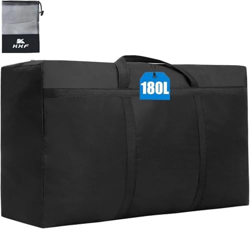 KXF Extra Large 180L Storage Bags with Handles Waterproof Durable Black Carry Bag Under Bed Organizer Duffelbag for Travel Moving Decorations Gym School by KXF