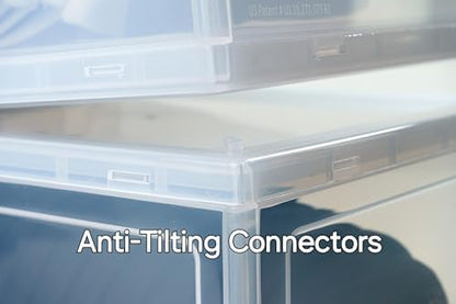 The CapBox 2.0 (2 Pack Clear) Hat Organizer for Baseball Caps, Stackable Sliding Tray Hat Rack & Hat Holder Hat Hanger Cap Storage Container 2 Yr. Warranty Anti Tilting & Tray Stop (Black Transparent)