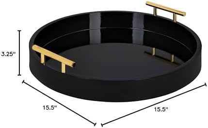 Kate and Laurel Lipton Modern Round Tray, 15.5" Diameter, Black and Gold, Decorative Accent Tray for Storage and Display - Image 6