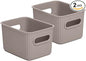 Decorative Plastic Basket Open Home Storage Bins Organizer Baskets, Small Taupe (2 Pack) Container Boxes for Organizing Closet Storage Bins for Shelves Drawer Shelf - Ribbed Collection 1.5 Liter