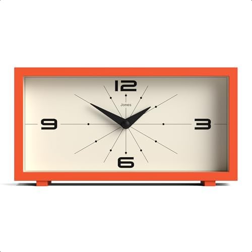 JONES CLOCKS® Odeon Desk Clock | Modern Rectangular Design | Orange | Stylish Retro Look for Shelf, Table, Mantel or Bedside by JONESCLOCKS