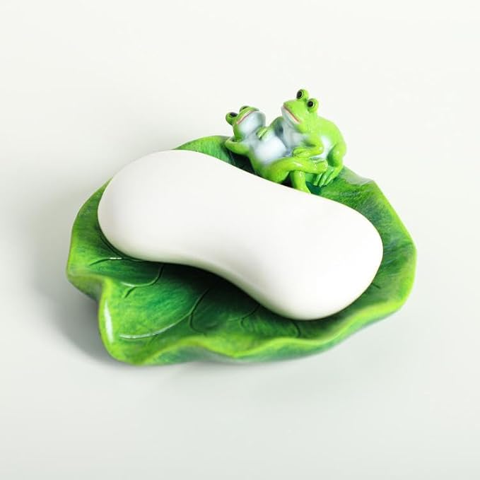 123Arts Frog Soap Dish Lotus Leaf Resin Soap Holder Soap Box Storage Tray