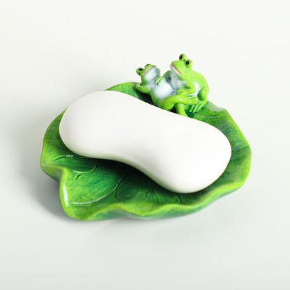 123Arts Frog Soap Dish Lotus Leaf Resin Soap Holder Soap Box Storage Tray