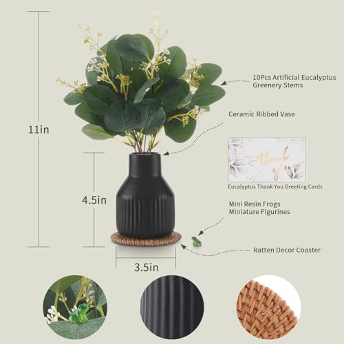 Artificial Eucalyptus Greenery Stems in Ceramic Vase,10Pcs Fake Plants Eucalyptus Leaves faux Plants for Centerpiece Table Decorations Home Room Decor office desk decor Greenery Decor indoor (Black) - Image 7