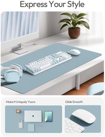 YSAGi Leather Desk Protector, Office Mat, Large Mouse Mat, Non-Slip PU Leather Blotter, Laptop Desk Mat, Waterproof Writing Pad for Office and Home(Ice Blue, 40" x 24") - Image 3
