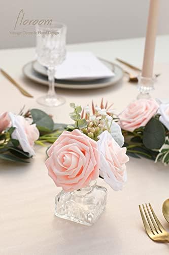 Floroom Artificial Flowers 50pcs Real Looking Blush Shades Foam Fake Roses with Stems for DIY Wedding Bouquets Bridal Shower Pink Centerpieces Floral Arrangements Party Tables Home Decorations - Image 4
