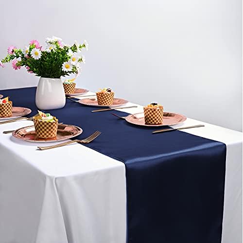 10-Pack Navy Blue 12 x 108 inches Long Premium Satin Table Runner - Image 5