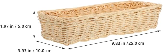 ULTECHNOVO Rattan Woven Cutlery Basket 2-Pack Utensil Organizer Spoon Fork Holder Kitchen Drawer Storage Tray 9.84X3.93X1.96 Inches Multipurpose Flatware Holder for Home