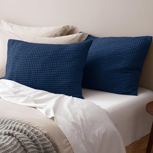 PHF Ultra Soft Waffle Pillow Shams King Size 20"x36", Navy Blue, No Insert by PHF