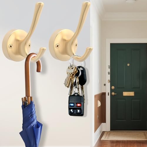 TOFIIGREM Gold Coat Hooks for Wall, 3 Pack Towel Hook Heavy Duty Metal Double Bath Robe Hook Wall Mount, Hat Hooks for Cubicle Bathroom Kitchen Closet Garage - Image 3