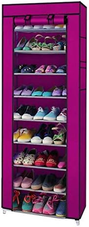 9 Tier Shoe Rack, Space Saving Portable Storage Organizer, 10 Tiers 9 Lattices Non-Woven Waterproof Fabric Cover Shoe Rack (Rose Red, 10 Tiers 9 Lattices)