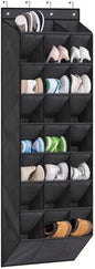 Over the Door Shoe Organizer, 24 Large Deep Pockets, 8-Tier, Non-Woven Fabric, Black, 20.80 x 7.90 x 62.20 in