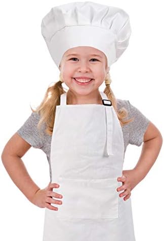 Kids Apron and Chef Hat Set, Cotton Child Toddler Aprons with Pocket by CRJHNS