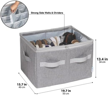 Moteph Shoe Organizer Closet Storage Solution with Clear Cover & Adjustable Dividers for Shoes, Handbags, Blankets, Linen, Clothing (Medium - 16 Pairs, Grey)