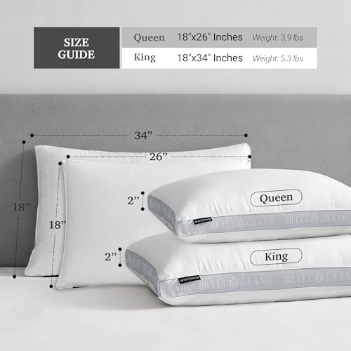 Hotel Grand Luxury Bed Pillows Queen Size Set of 2 Medium Soft, 18”x26” - Image 5