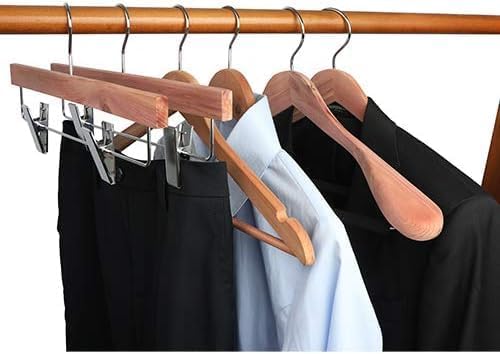 TOPIA HANGER American Red Cedar Wide Shoulder Wooden Hangers 8 Pack, Luxury Wood Suit Coat Hangers with Black Padded Pant Bar-360° Swivel Chrome Hook, Natural- CT07W-8