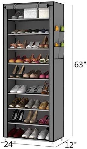 PENGKE 9-Shelf Shoe Organizer with Dust Cover - Closet shelf for up to 27 pairs of shoes - Designed for doorways, hallways, balconies, living rooms - Gray
