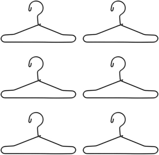 RCFINE 20Pcs Mini Hangers Metal Doll Clothes Holders Wire Rack Stand Doll Clothes Rack for Doll Clothes Gown Dress Outfit Doll Clothes Accessories (Black,15cm)