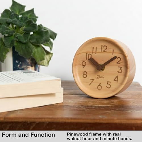 Driini Small Silent Wooden Analog Desk Clock for Shelf or Table, Light - Image 2