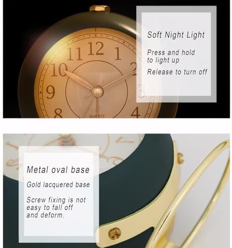 Analog Alarm Clock Simple Quartz Clock Retro Design Metal Desk Clock for Travel Bedroom Shelf Bedside Living Room with Night Light Non Ticking Silent Battery Powered White - Image 3