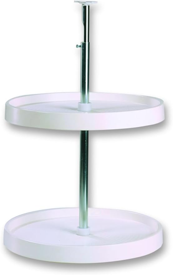 Knape & Vogt Lazy Susan Organizer, 2-Tier Cabinet, 18 in. Diameter Full-Round, Adjustable Height From 25-1/2 in. to 31-1/2 in., Polymer, 360 Degree Turntable, White