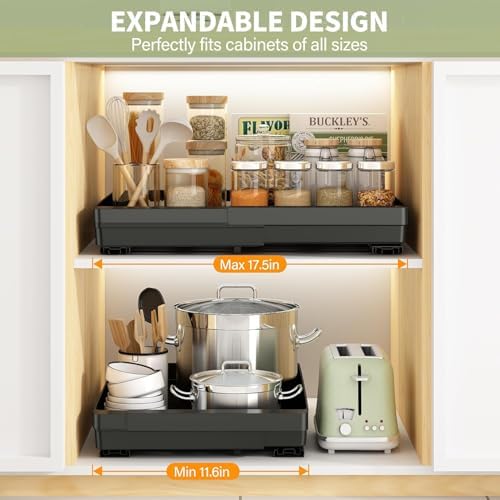 DOMNIU Pull Out Cabinet Organizers Expandable,Black,16.9"Depth,2 Pack - Image 2