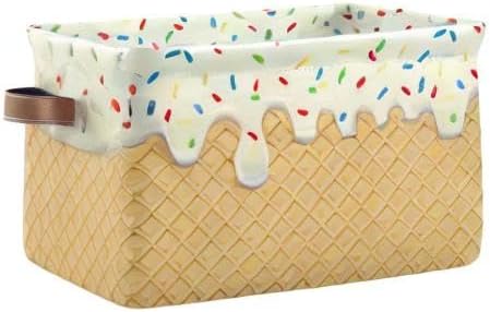 Ice Cream Texture Storage Basket Bin, Large Cube Storage Box Canvas Collapsible Storage Organizer for Home Office Closet - 15 L x 11 W x 9.5 H