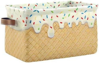 Ice Cream Texture Storage Basket Bin, Large Cube Storage Box Canvas Collapsible Storage Organizer for Home Office Closet - 15 L x 11 W x 9.5 H