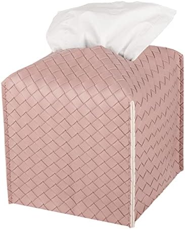 Tissue Box Cover Square Leather Facial Paper Holder, Pink by zoocatia