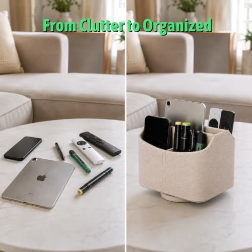 Remote Control Holder, Spinning Desk Organizer with 5 Compartments - Image 4