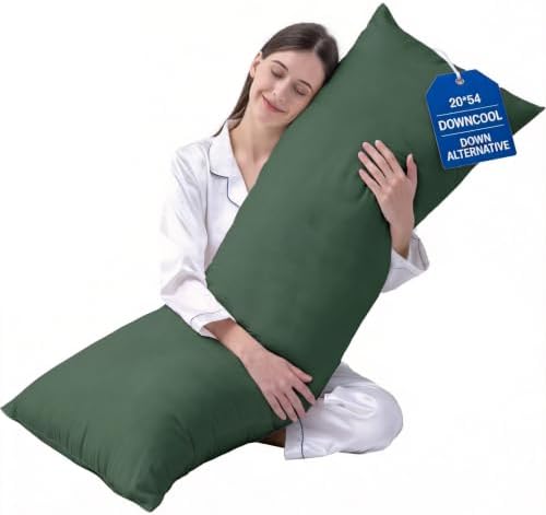 DOWNCOOL Large Body Pillow Insert- Breathable Full Body Pillow for Side Sleeper - Soft Long Bed Pillow for Adults - 20 x 54 inch (Green) by DOWNCOOL
