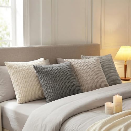 Fancy Homi 4 Packs Decorative Throw Pillow Covers for Living Room Couch Bed, Modern Farmhouse Boho Home Décor Accent Cushion Case, 24" x 24", Grey Series - Image 2