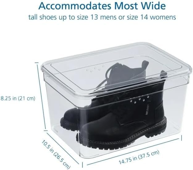 Mainstays Clear Glossy Plastic Extra Tall Closet Storage Shoe Organizer Box with Lid, Pack of 1, 10.5in W x 14.75in D x 8.25in H