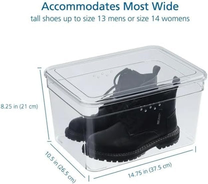 Mainstays Clear Glossy Plastic Extra Tall Closet Storage Shoe Organizer Box with Lid, Pack of 1, 10.5in W x 14.75in D x 8.25in H